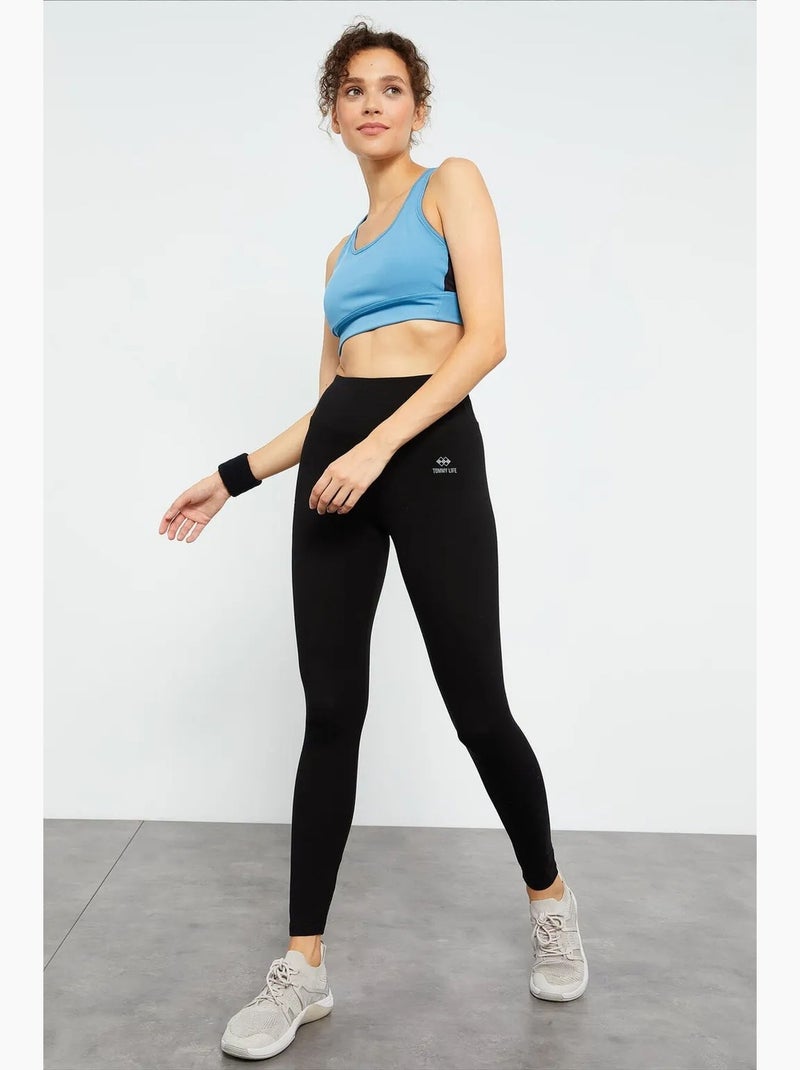 High-waist legging van katoen-lycra jersey tommy Zwart - Kiabi