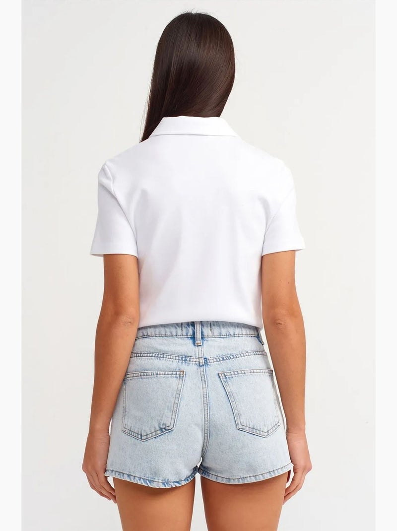 High-waist mom short van katoen-denim dilvin Lichtblauw - Kiabi