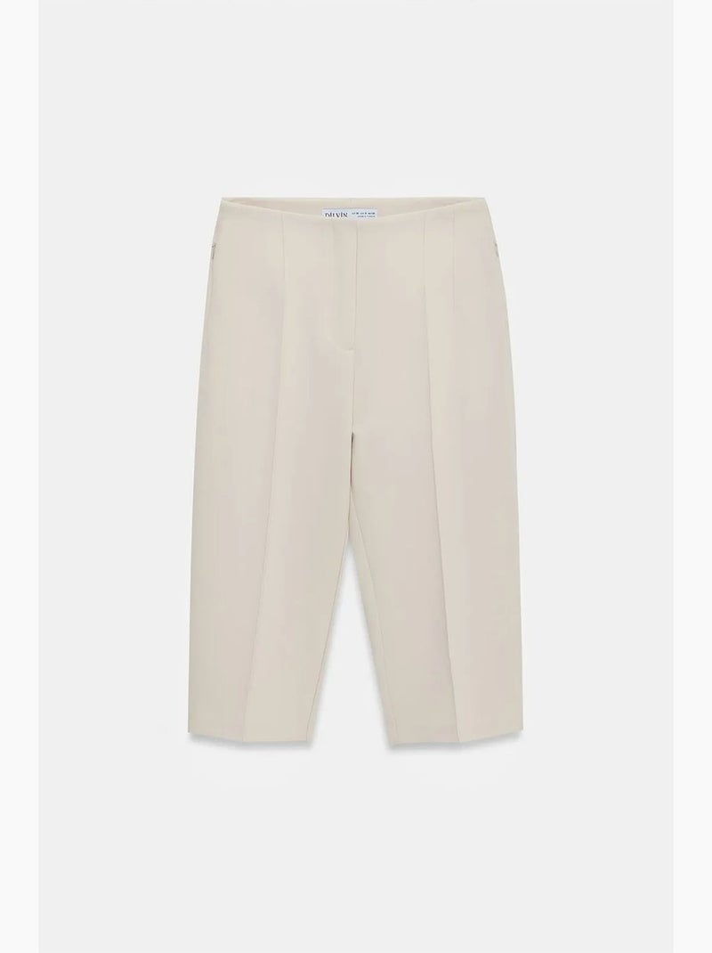 High-waist rechte capri shorts met split dilvin Crème - Kiabi