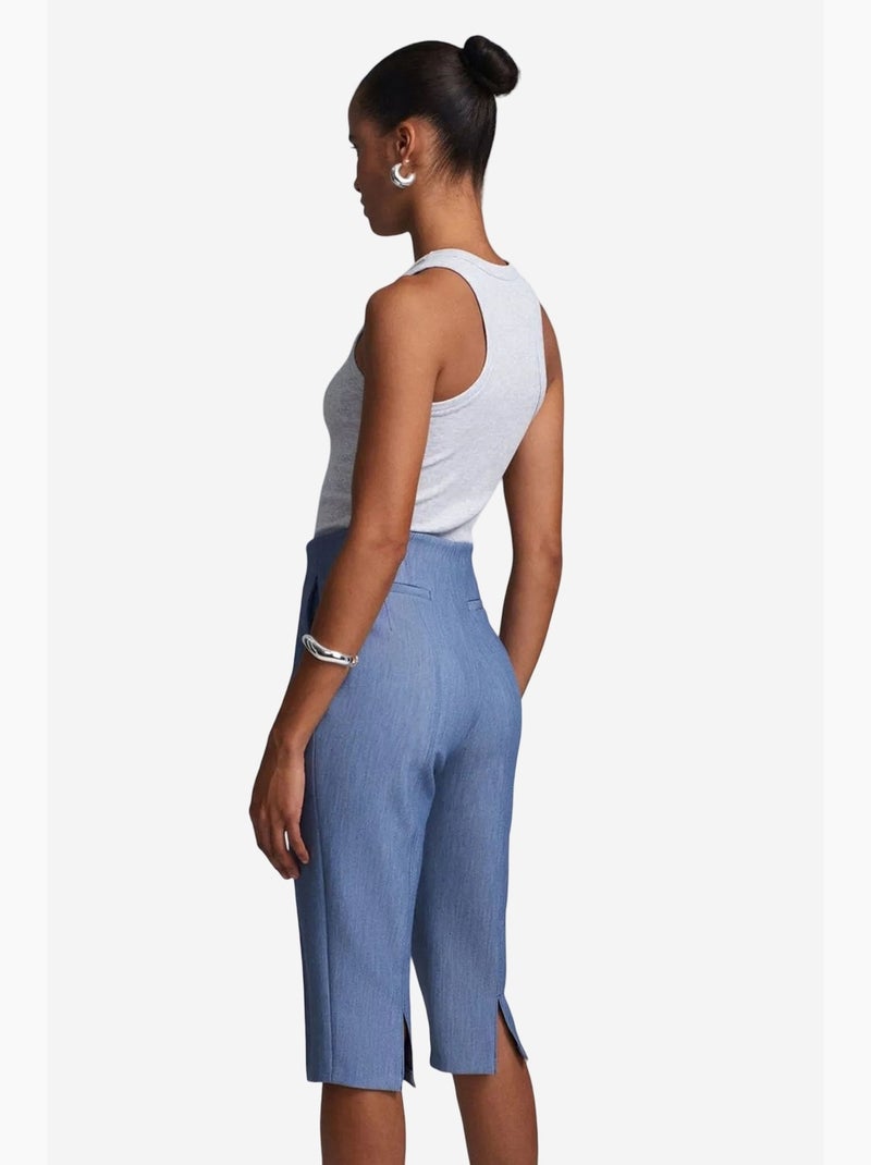 High-waist rechte capri shorts met split dilvin Saffierblauw - Kiabi