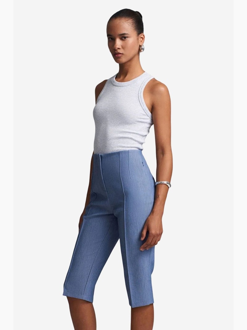 High-waist rechte capri shorts met split dilvin Saffierblauw - Kiabi