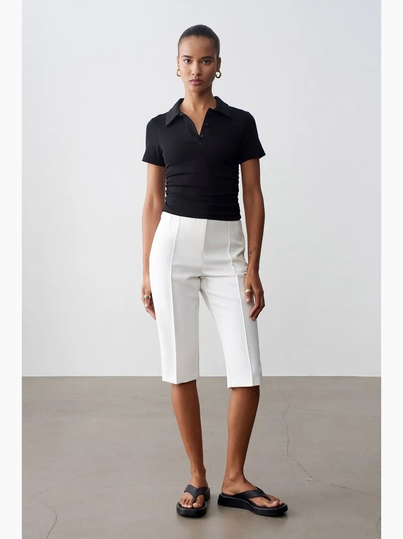 High-waist rechte capri shorts met split dilvin Wit - Kiabi