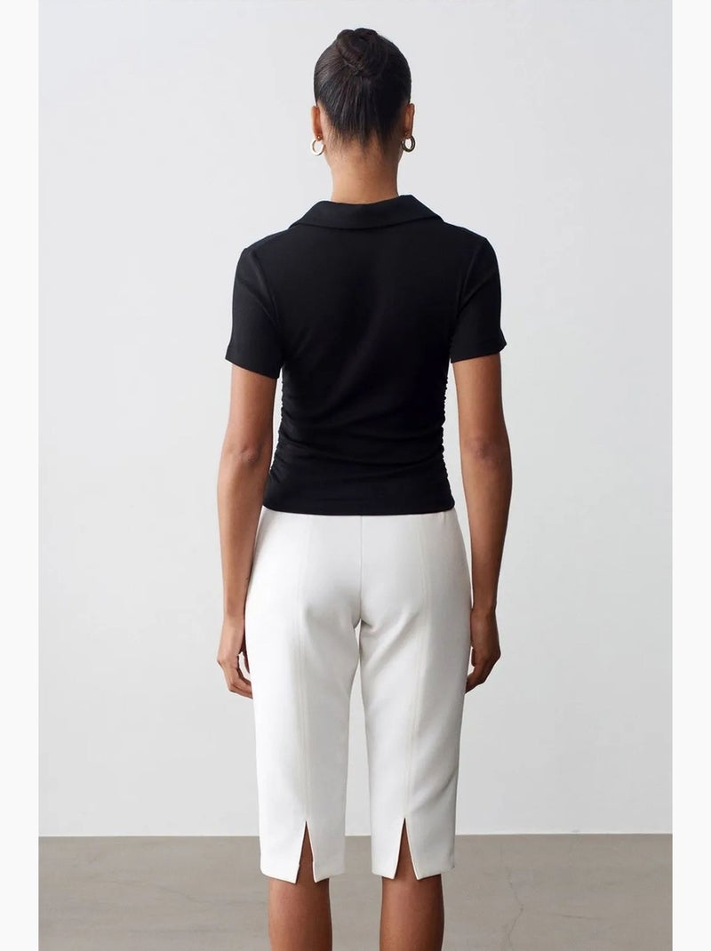 High-waist rechte capri shorts met split dilvin Wit - Kiabi