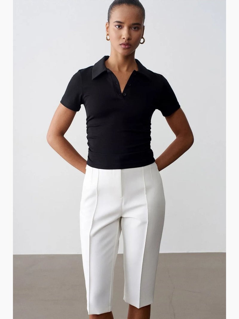 High-waist rechte capri shorts met split dilvin Wit - Kiabi