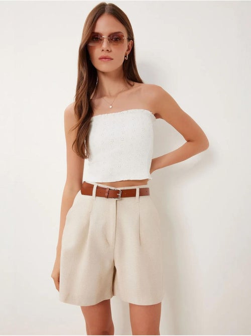 High-waist short met ceintuur en wijde pijpen istanbul - Kiabi High-waist short met ceintuur en wijde pijpen istanbul - Kiabi