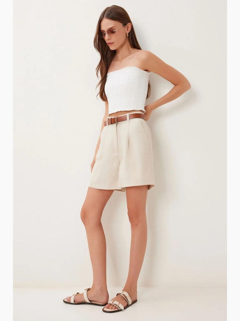 High-waist short met ceintuur en wijde pijpen istanbul Klei-beige - Kiabi
