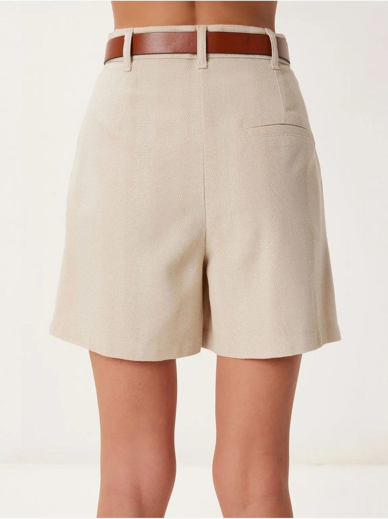 High-waist short met ceintuur en wijde pijpen istanbul Klei-beige - Kiabi