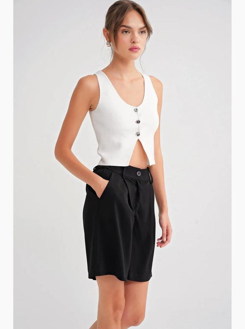 High-waist short met knopen en zakken mixray - Kiabi