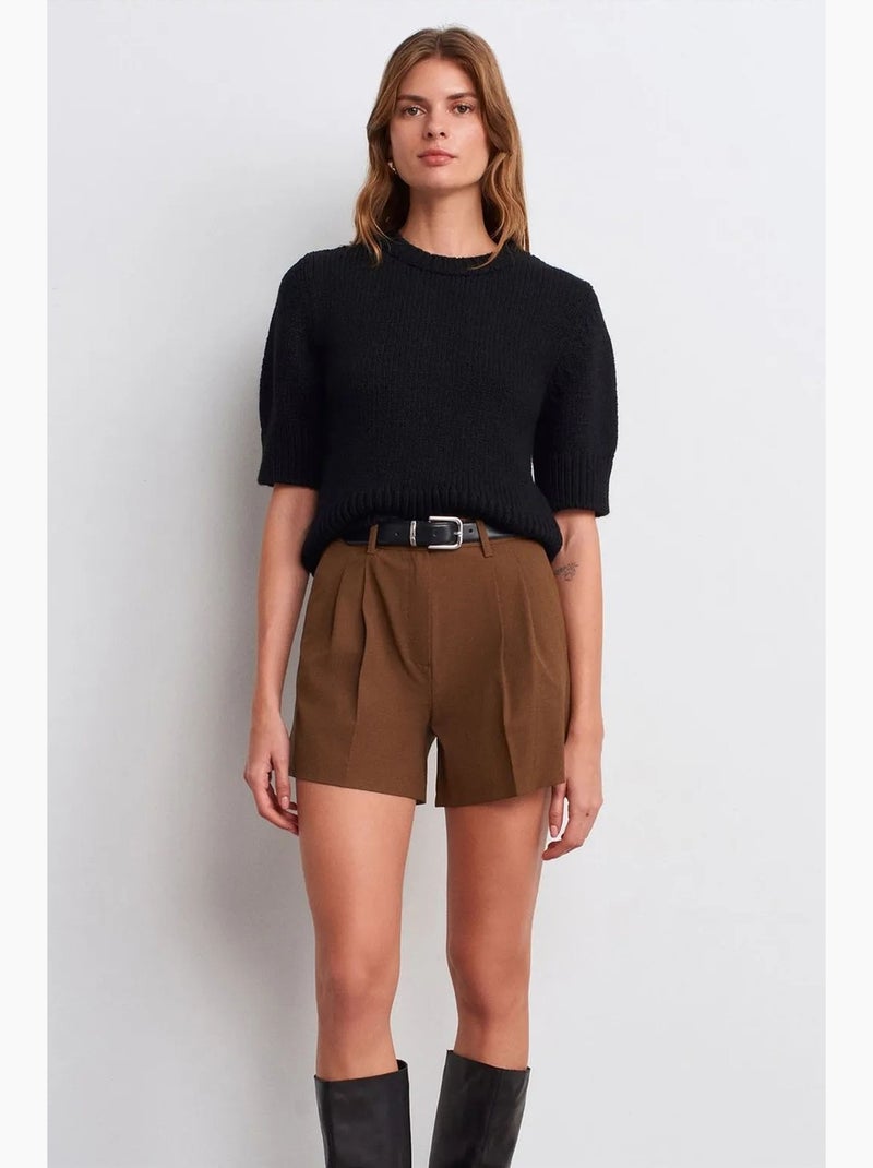 High-waist short van crêpe met tailleurpasvorm dilvin Bruin - Kiabi