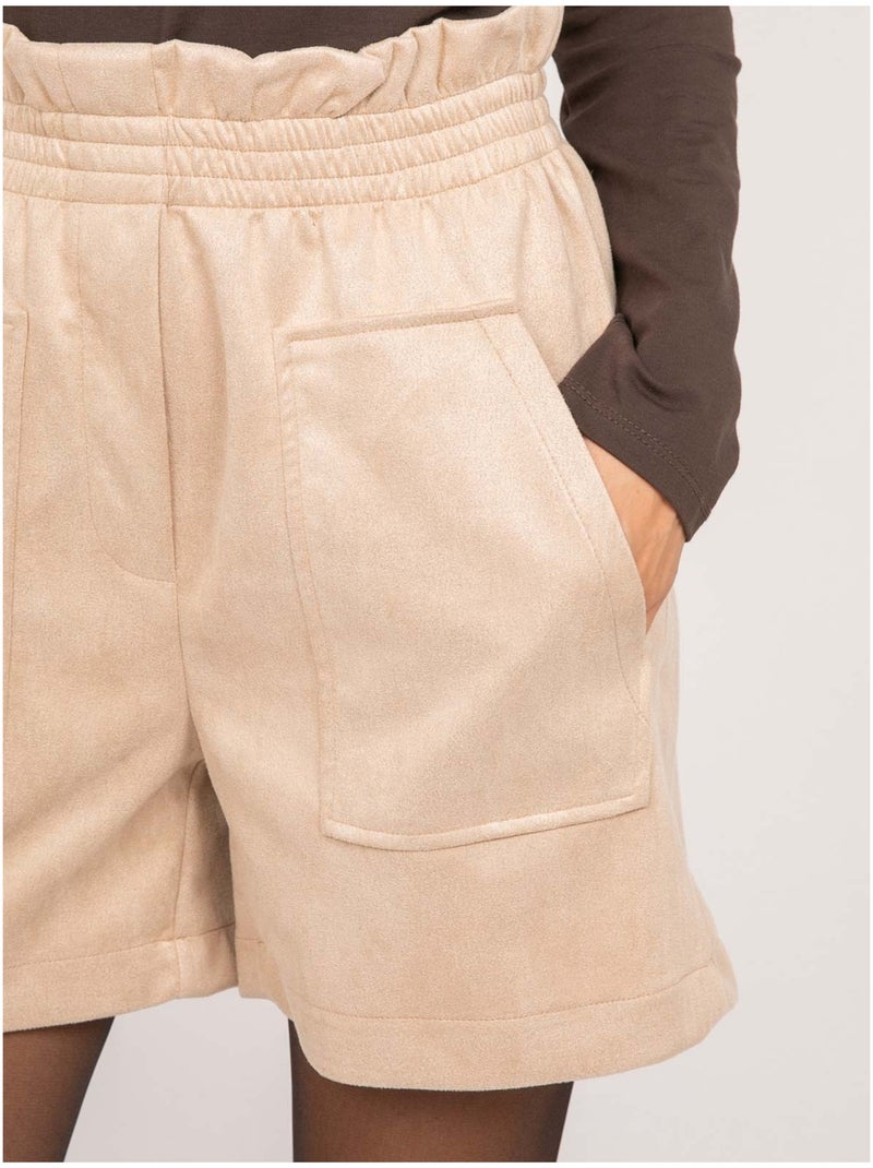 High waist short van suèdine met elastische taille xiche Beige - Kiabi