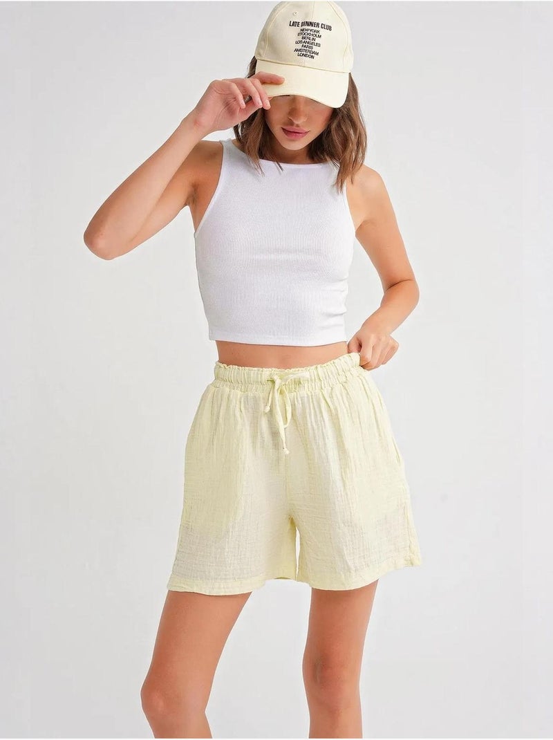 High-waist shorts met textuur en wijde pijpen mixray Citroengeel - Kiabi
