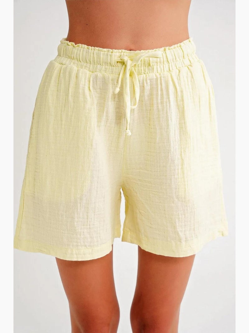 High-waist shorts met textuur en wijde pijpen mixray Citroengeel - Kiabi