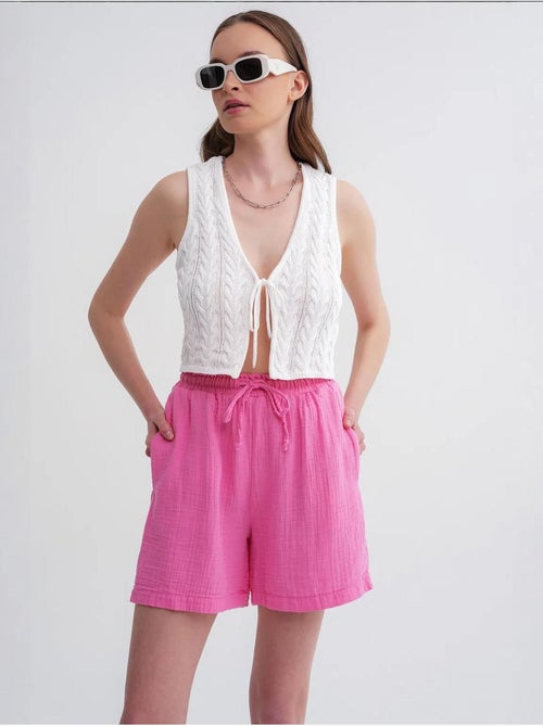High-waist shorts met textuur en wijde pijpen mixray - Kiabi High-waist shorts met textuur en wijde pijpen mixray - Kiabi