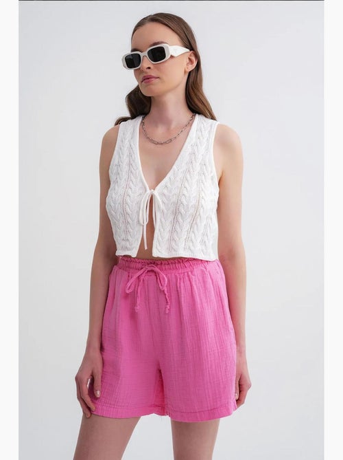High-waist shorts met textuur en wijde pijpen mixray - Kiabi High-waist shorts met textuur en wijde pijpen mixray - Kiabi