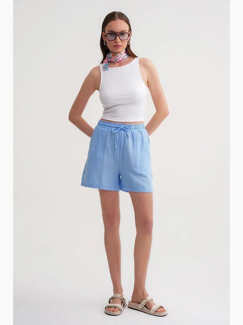 High-waist shorts met textuur en wijde pijpen mixray Hemelsblauw - Kiabi