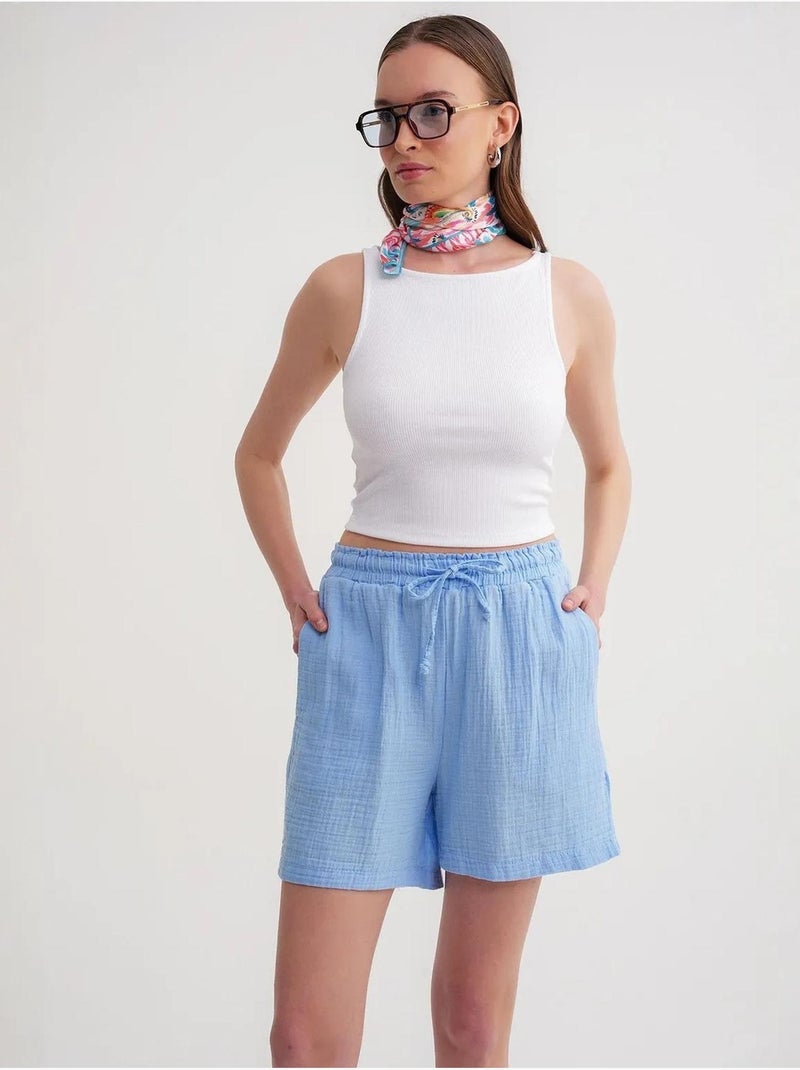 High-waist shorts met textuur en wijde pijpen mixray Hemelsblauw - Kiabi