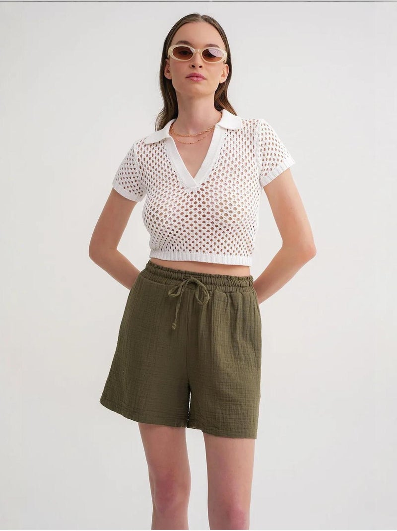 High-waist shorts met textuur en wijde pijpen mixray Kaki - Kiabi