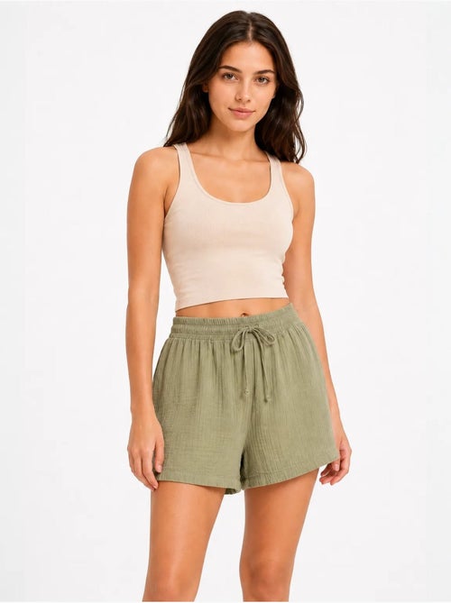High-waist shorts met textuur en wijde pijpen mixray - Kiabi High-waist shorts met textuur en wijde pijpen mixray - Kiabi