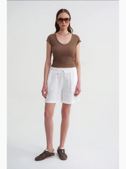 High-waist shorts met textuur en wijde pijpen mixray - Kiabi High-waist shorts met textuur en wijde pijpen mixray - Kiabi