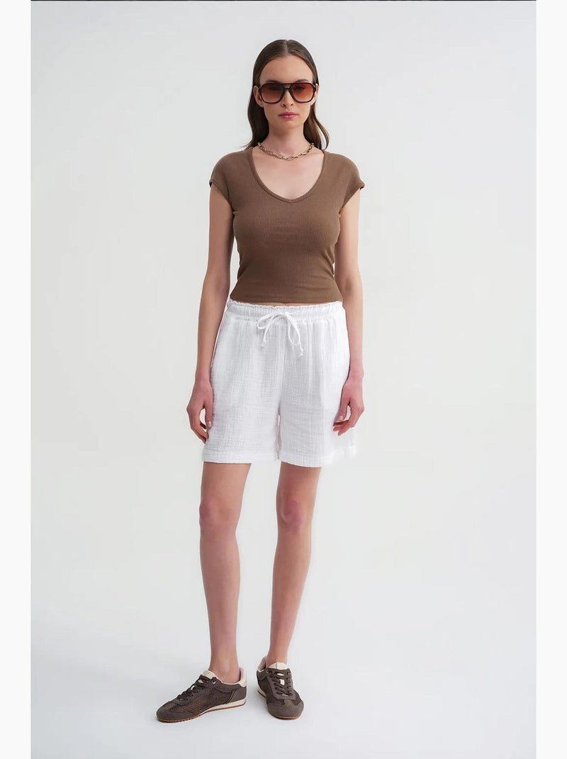 High-waist shorts met textuur en wijde pijpen mixray Wit - Kiabi