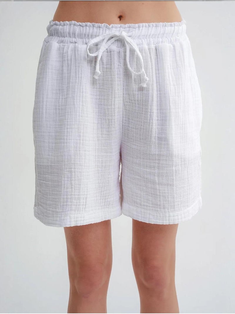 High-waist shorts met textuur en wijde pijpen mixray Wit - Kiabi