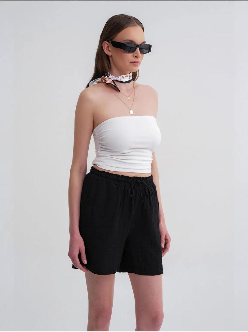 High-waist shorts met textuur en wijde pijpen mixray Zwart - Kiabi