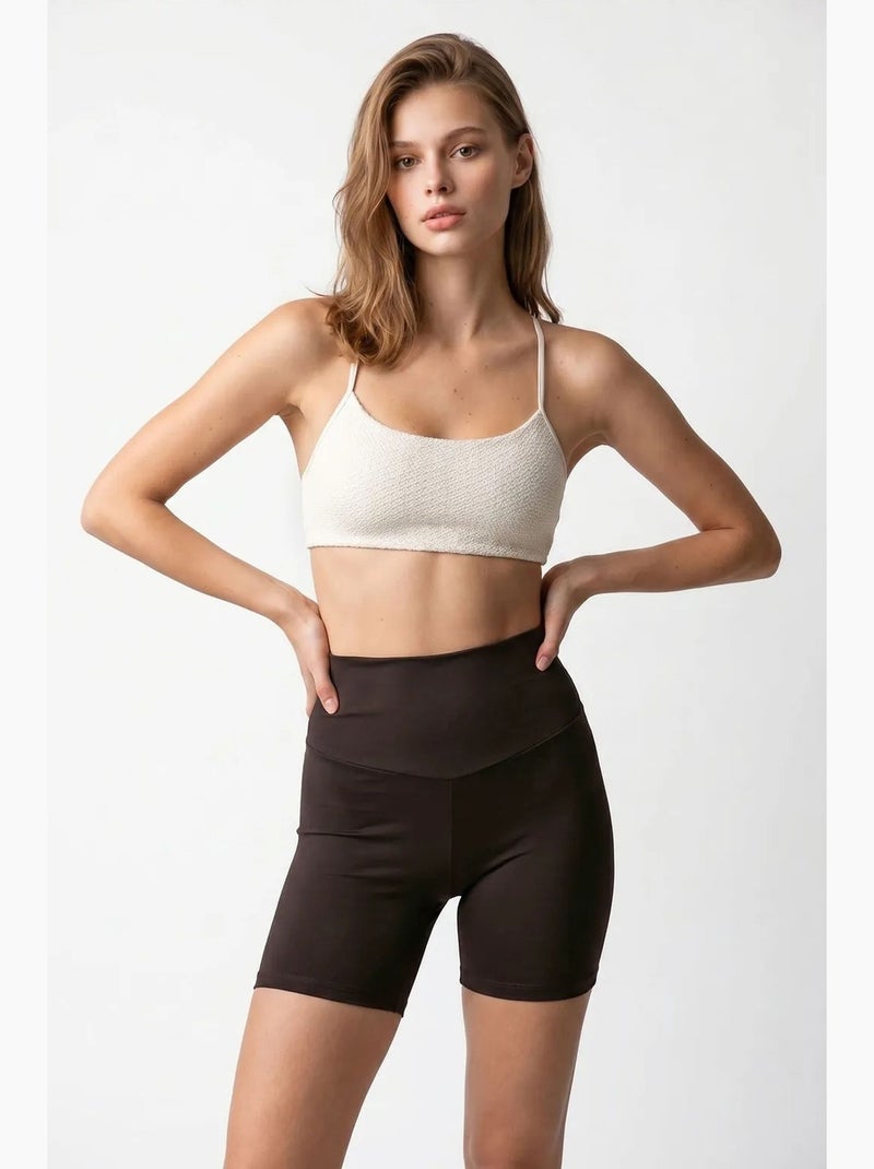 High-waist skinny fietsbroekje mixray Donkerbruin - Kiabi