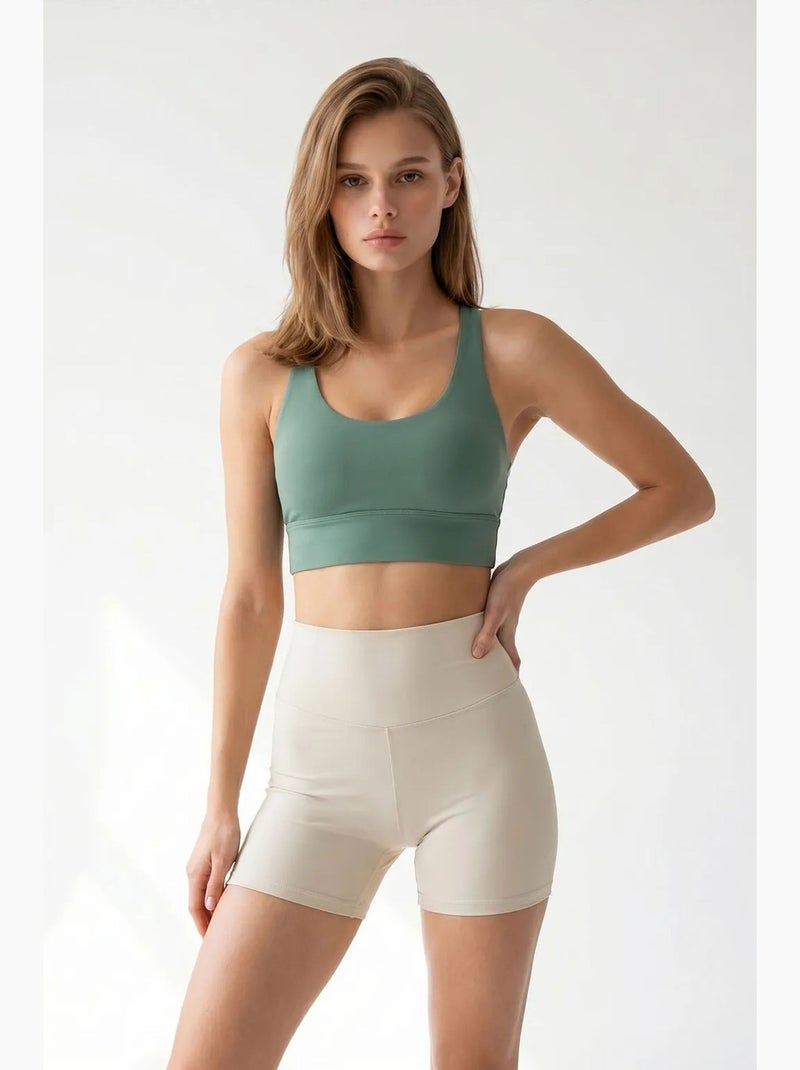 High-waist skinny fietsbroekje mixray Natuurlijk beige - Kiabi