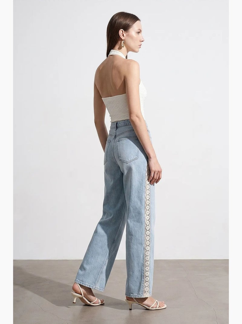 High-waist straight jeans met borduursel dilvin Lichtblauw - Kiabi