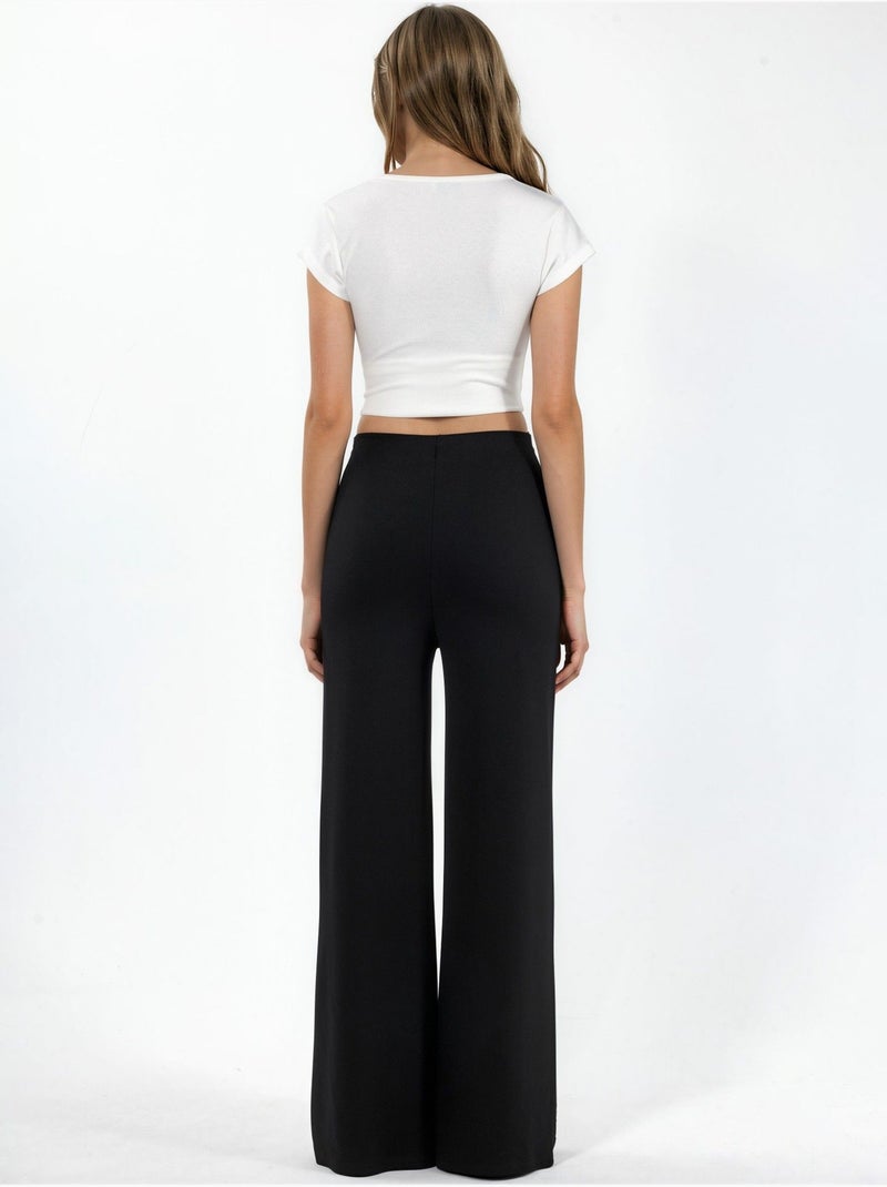 High-waist straight leg broek met stenen accessoire hiccup Zwart - Kiabi