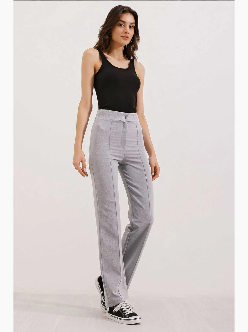 High-waist straight leg crêpe broek met knoopsluiting bdart Grijs - Kiabi