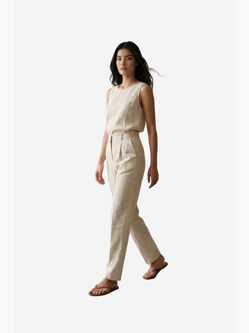 High-waist straight-leg crêpe broek my fashion Natuurlijk beige - Kiabi