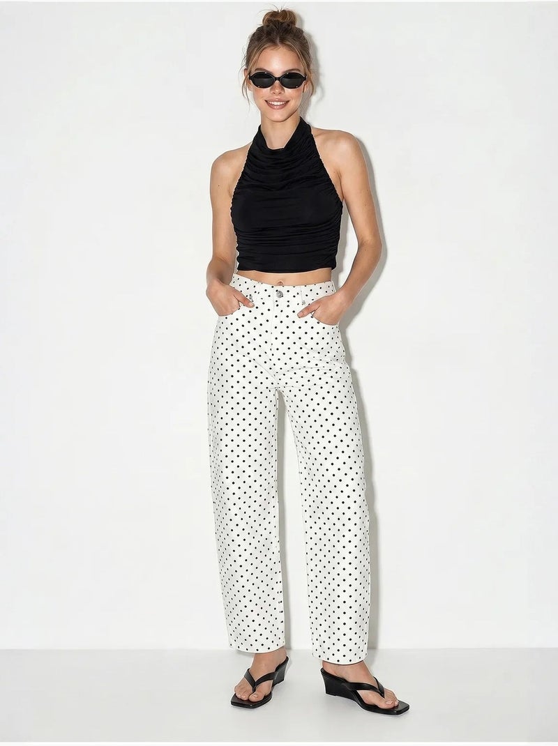 High-waist straight-leg jeans met stippen lucci Gebroken wit - Kiabi
