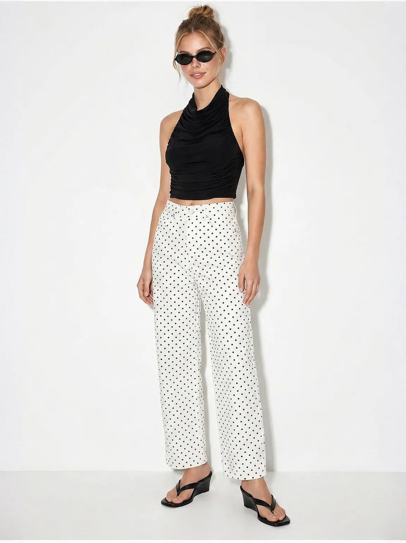 High-waist straight-leg jeans met stippen lucci Gebroken wit - Kiabi
