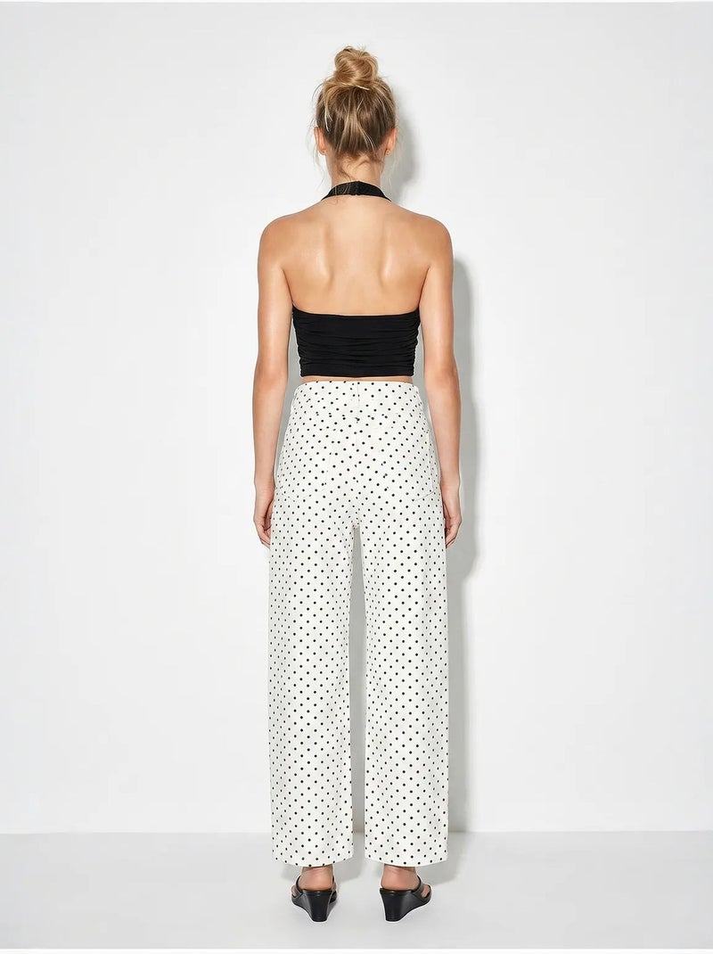 High-waist straight-leg jeans met stippen lucci Gebroken wit - Kiabi