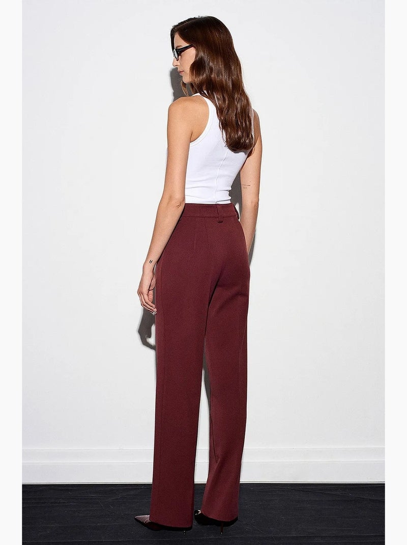 High-waist straight-leg plissébroek dilvin Bordeauxrood - Kiabi