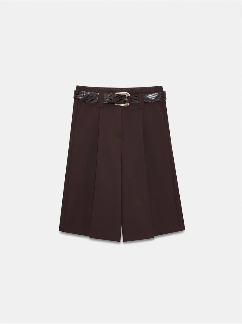 High-waist tailored short met ceintuur dilvin Chocoladebruin - Kiabi