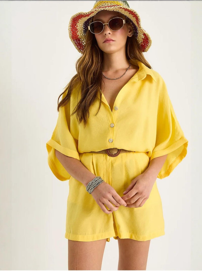 High-waist tweedelige co-ord set met knopen lucci Citroengeel - Kiabi