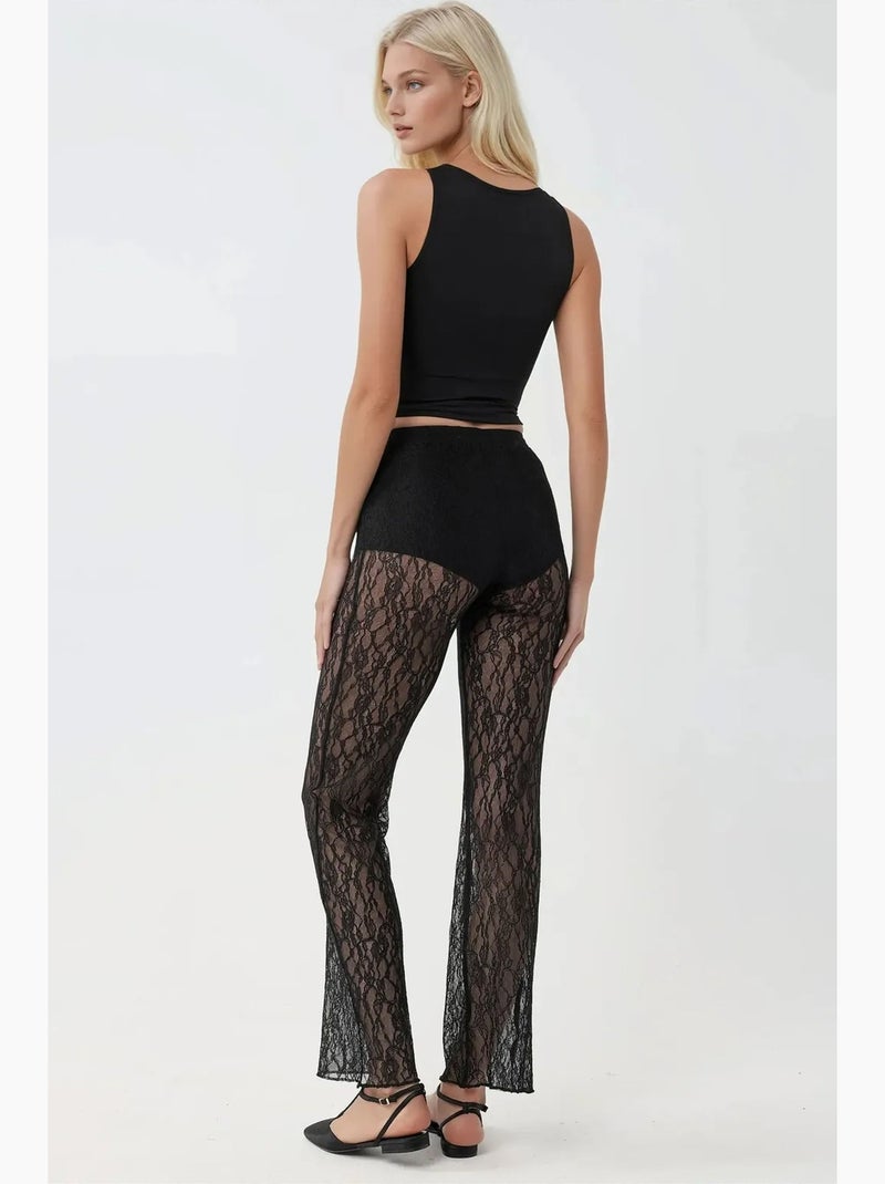 High-waist uitlopende kanten broek hiccup Zwart - Kiabi