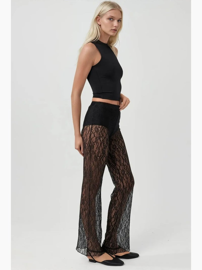 High-waist uitlopende kanten broek hiccup Zwart - Kiabi