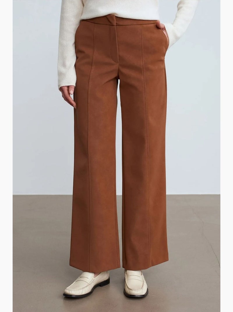 High-waist wide-leg broek van imitatie-suède dilvin Camel - Kiabi