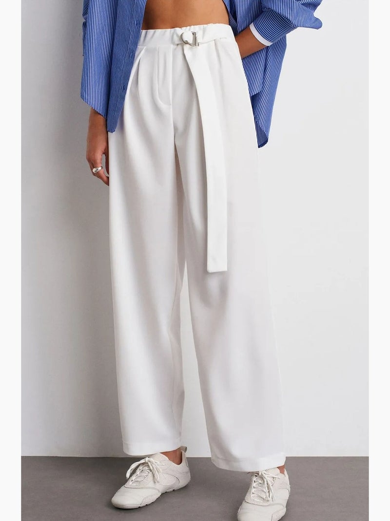High-waist wide-leg crêpe broek dilvin Wit - Kiabi