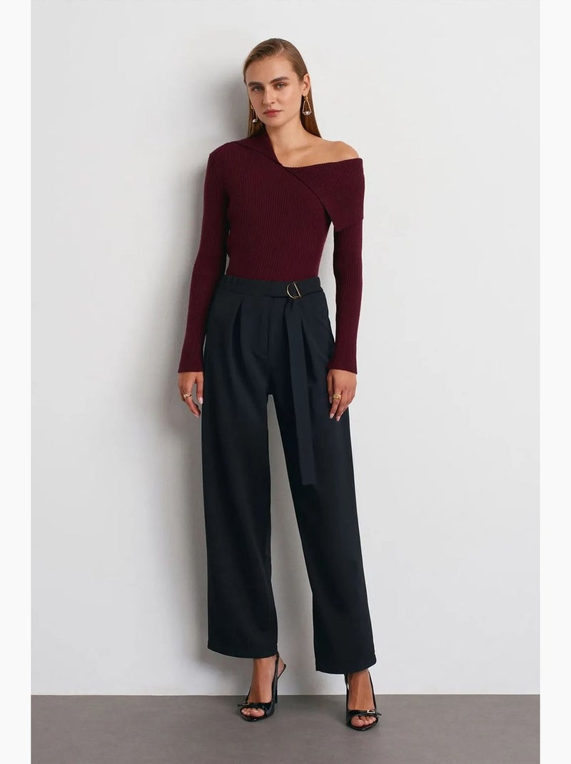 High-waist wide-leg crêpe broek dilvin Zwart - Kiabi