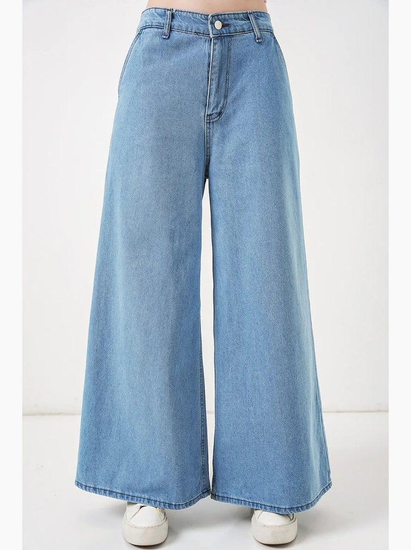 High-waist wide-leg denim jeans bdart Pastelblauw - Kiabi