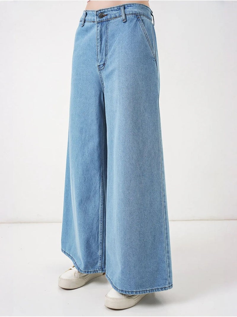 High-waist wide-leg denim jeans bdart Pastelblauw - Kiabi