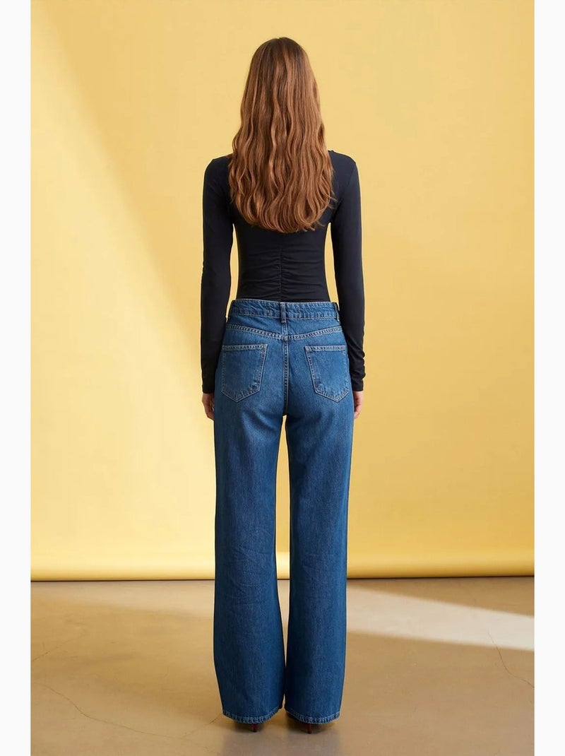 High-waist wide-leg denim jeans dilvin Saffierblauw - Kiabi