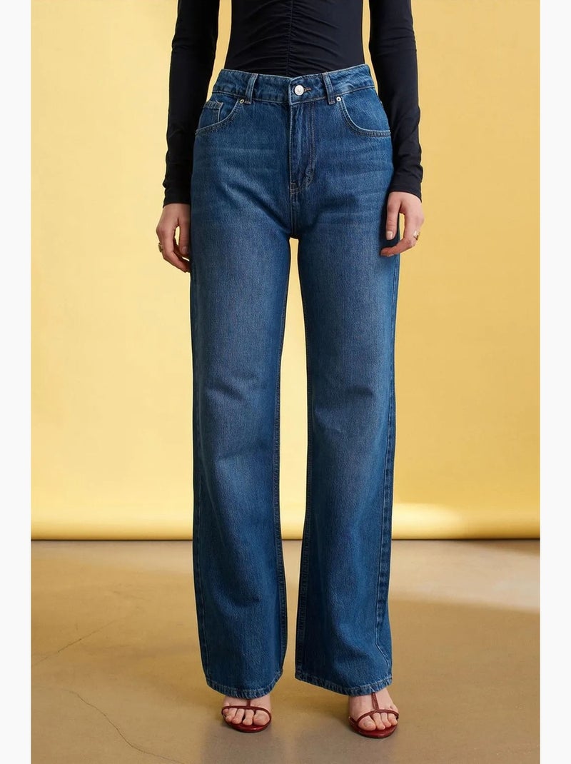 High-waist wide-leg denim jeans dilvin Saffierblauw - Kiabi