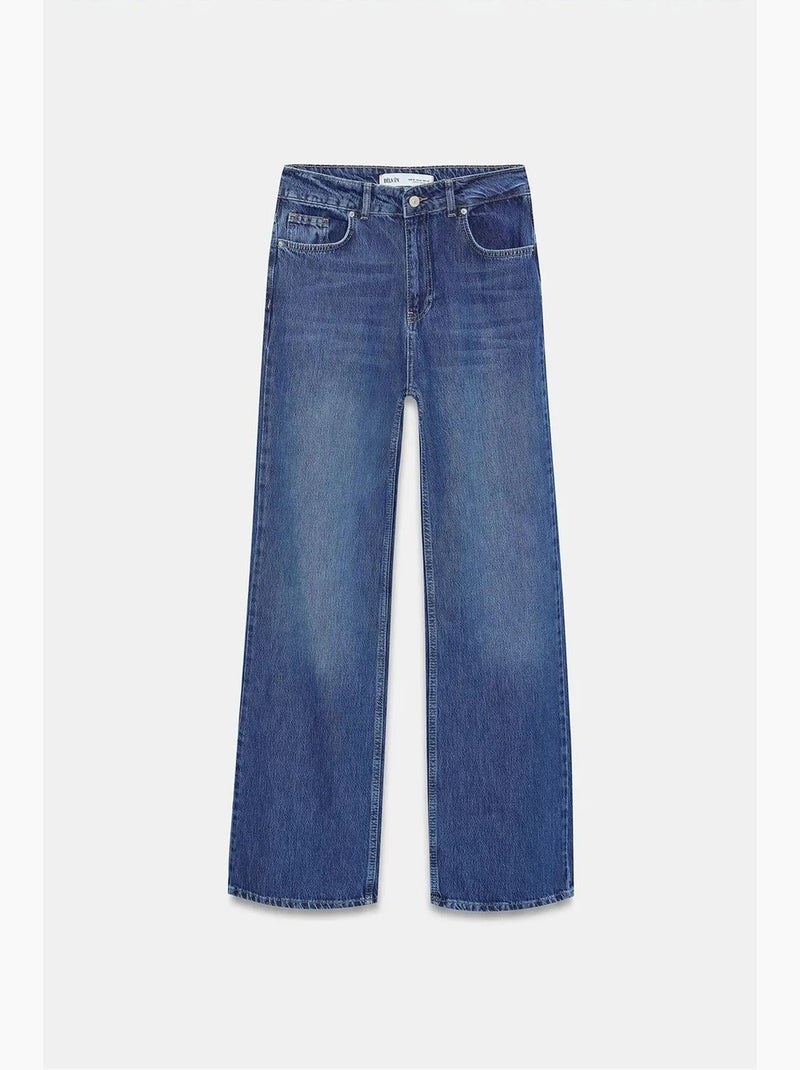 High-waist wide-leg denim jeans dilvin Saffierblauw - Kiabi
