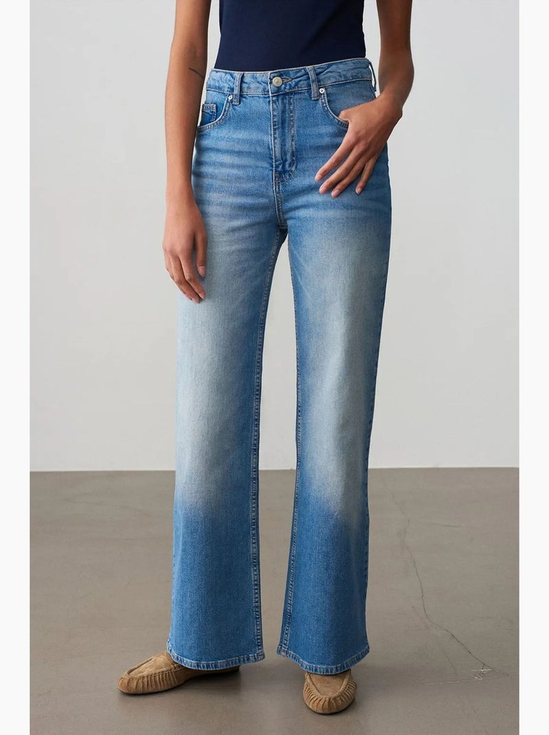 High-waist wide-leg jeans dilvin Saffierblauw - Kiabi