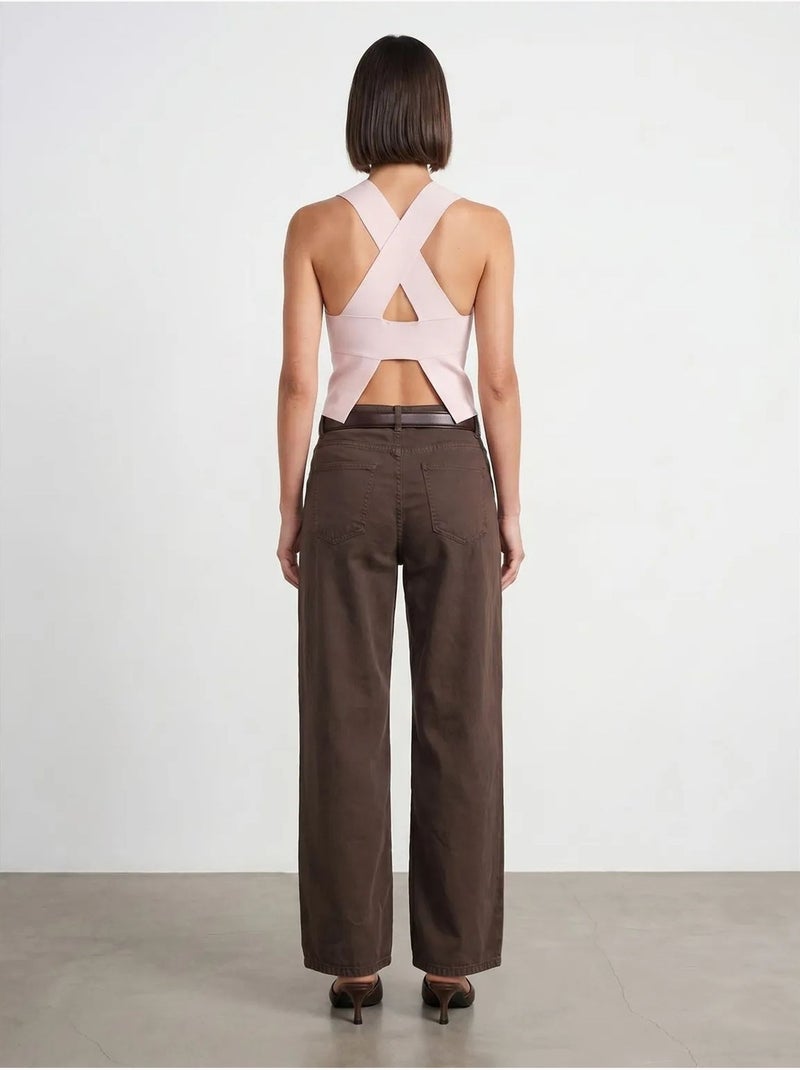 High-waist wide-leg jeans van denim dilvin Bruin - Kiabi